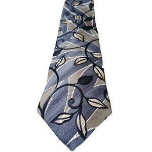Don Loper Beverly Hills Silk Tie USA Gray Brown Leaf Vine Art Deco VTG